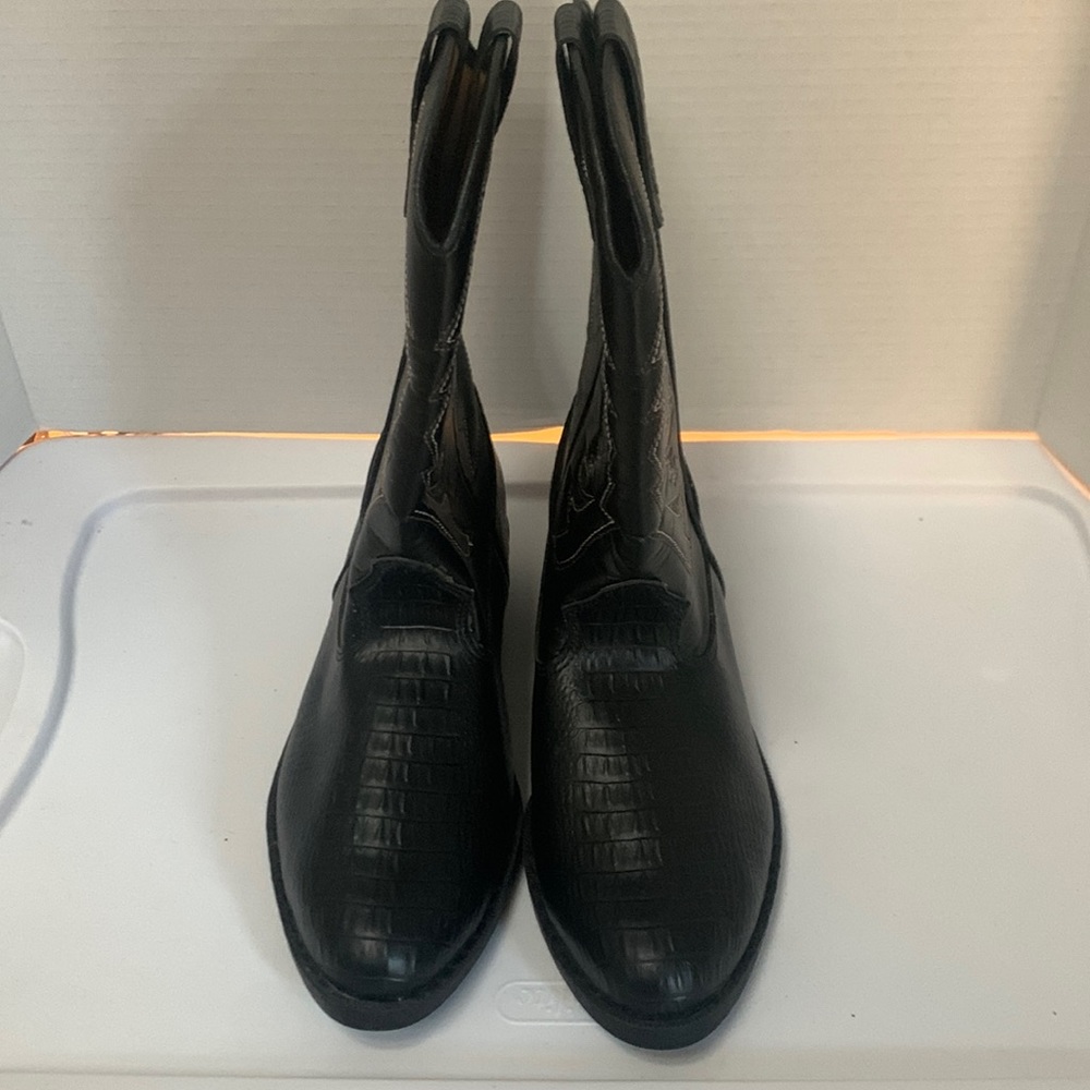 Black leather cowboy boots boys NWOB